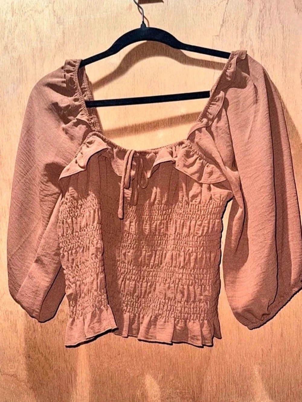 blanque Smocked Brown Blouse